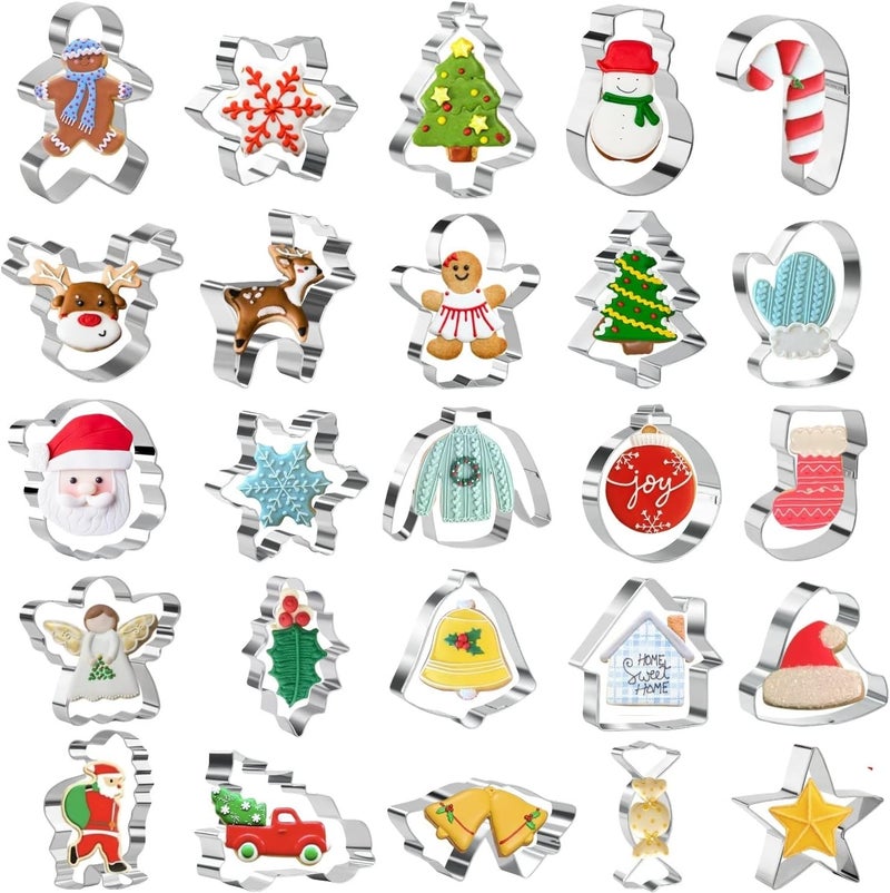 KAISHANE Christmas Cookie Cutters Set of 25  Stainless Steel Christmas Biscuit Cutter Snowman Gingerbread Man Snowflake Christmas Tree Beer  More Shapes For Baking Xmas - Image 1