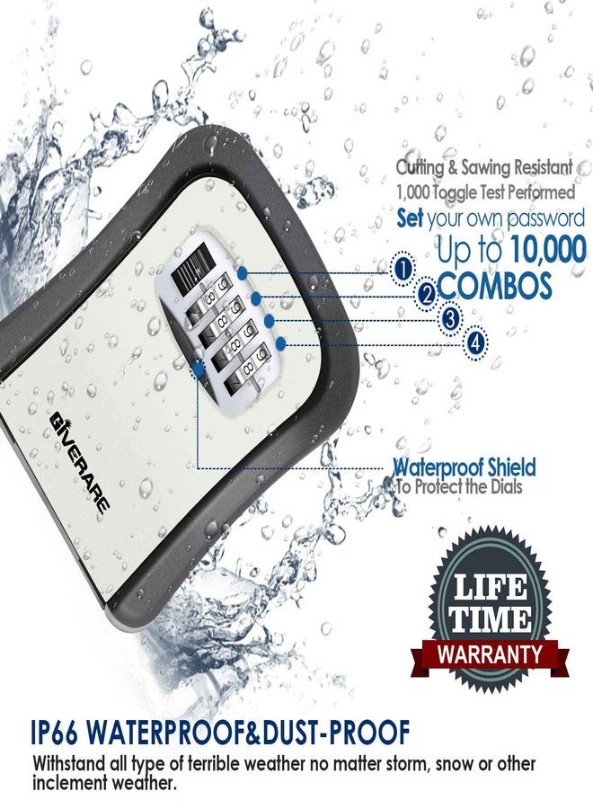 GIVERARE 2 PACK Key Lock Box, Wall Mount 4 Digits Combination Lockbox, Waterproof Outdoor Key Hider, Resettable Safe Security Password Box with Mounting Kit & Dust-proof Cover-Grey - Image 3