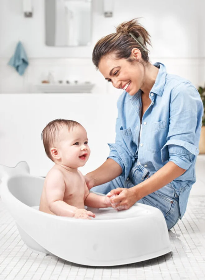 Skip Hop Bath Tubmoby Smart Sling 3 - Stage Tub, Pvc - Free, Phthalate - Free, Non Slip Bath Tub For New Born With Drain Plug, Birth To 11Kg - White Colour