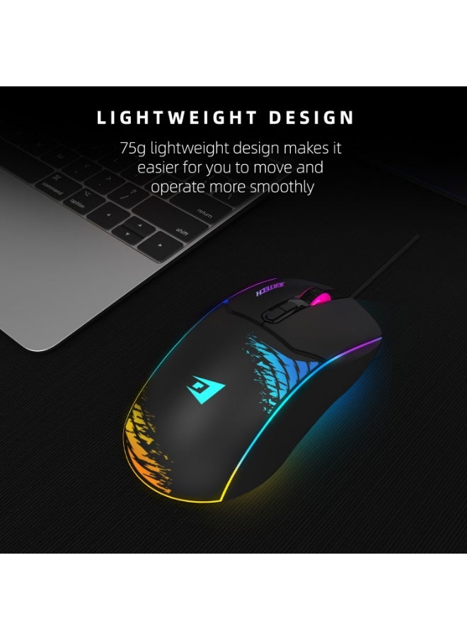 JERTECH JERTECH XP14 Wired Gaming Mouse with RGB Lighting - High DPI 3600, 1000Hz Frequency, Ergonomic Design, 1.5m Wire - Black  - Image 5