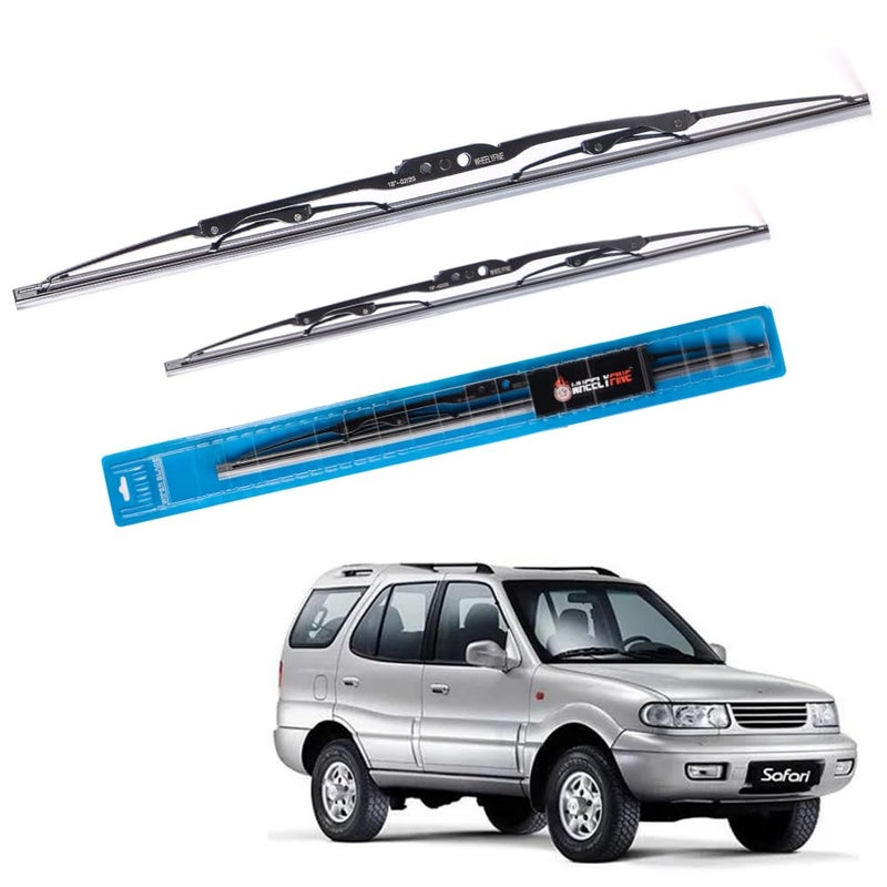 Wheelyfine Car Wiper Blades | Metal Frame | Water Repellent Windshield Wipers | Blade Refills For Tata Safari (1998-2008) Dr 24"/Pa 20" - Image 1