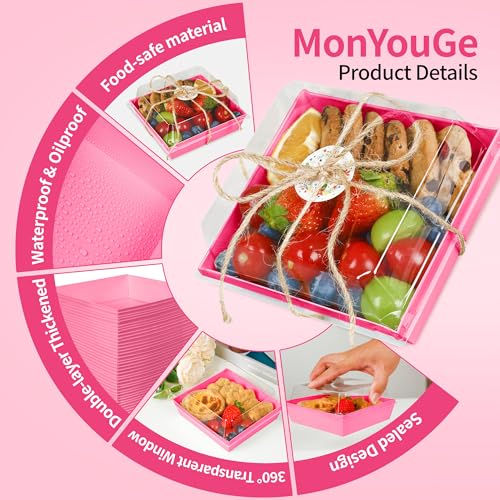 MonYouGe 5 Inches Small Charcuterie Boxes with Clear Lids and Bamboo Skewers, 50 Pack Disposable To Go Paper Mini Charcuterie Containers Dessert Boxes for Sandwich, Cookie, Sushi and Cake Slice - Image 4