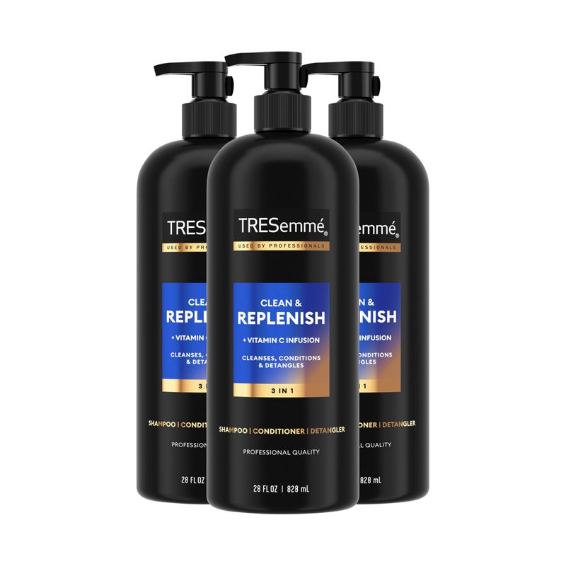 TRESemmé TRESemm 3in1 Shampoo Conditioner  Detangler Clean  Replenish Pack of 3 to Cleanse Condition  Detangle with Pro Vitamin C  Green Tea 28 oz