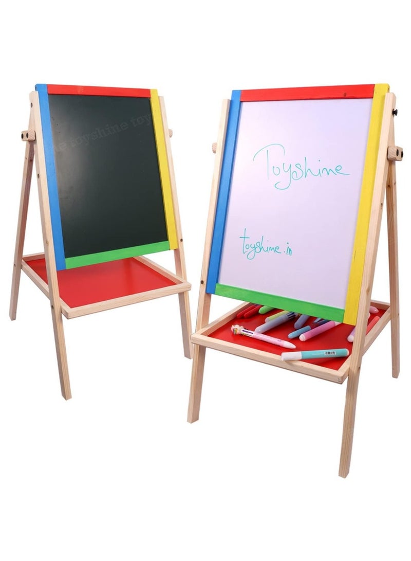 Toy Box Kids Writing Board - Portable Double Sided Wooden Easel Whiteboard & Chalkboard Drawing Stand for Kids - Small - Image 1