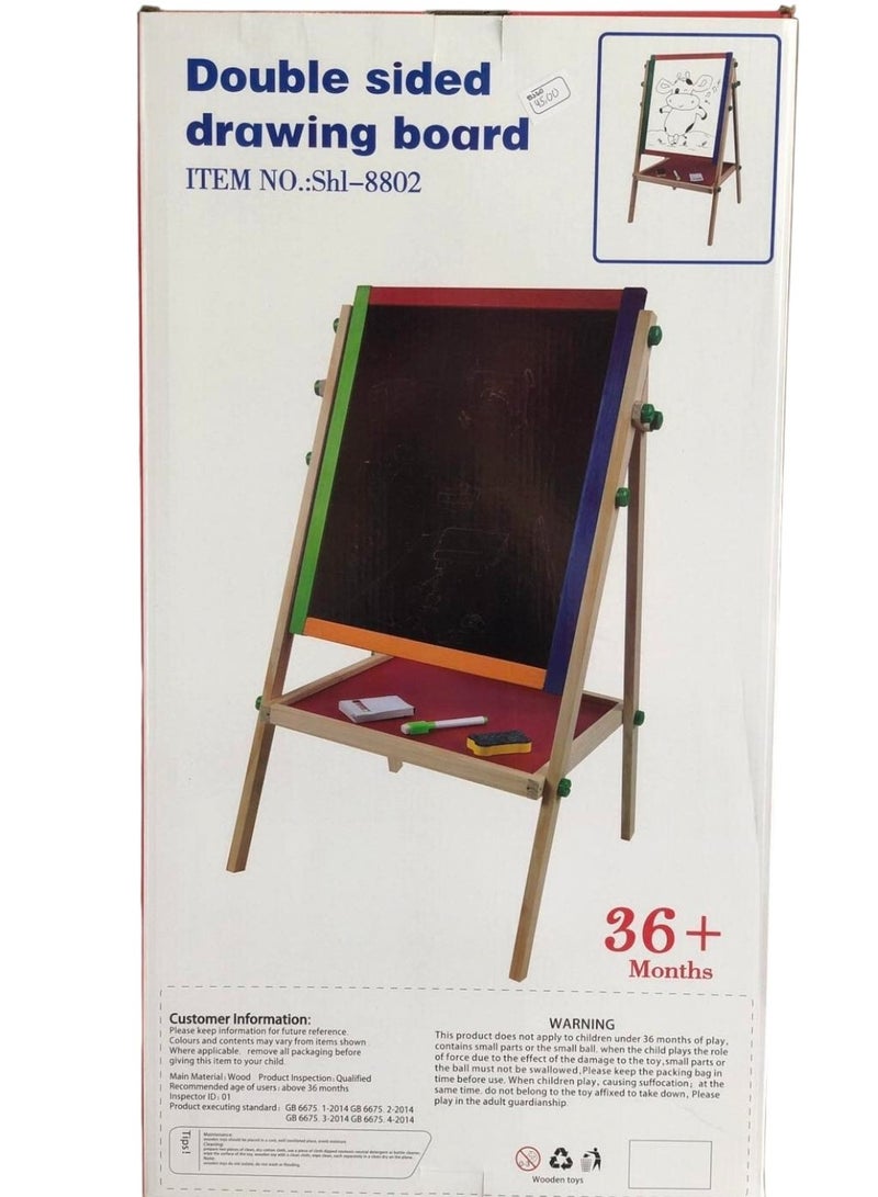 Toy Box Kids Writing Board - Portable Double Sided Wooden Easel Whiteboard & Chalkboard Drawing Stand for Kids - Small - Image 2