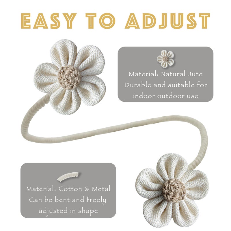 وورم تون Curtain Tie Backs for Curtain Drapes, Boho Decor Holdback Farmhouse TieBacks for Blackout/Sheer Curtains, Jute Rope with Flower, Natural Decor Shabby Chic Drapery Holder, Pack-2 - Image 2