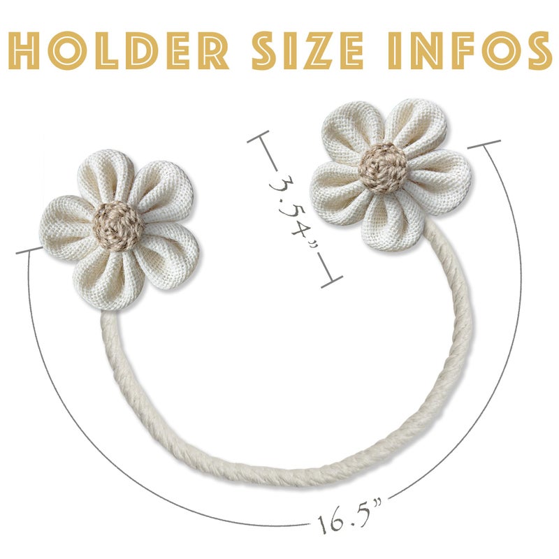وورم تون Curtain Tie Backs for Curtain Drapes, Boho Decor Holdback Farmhouse TieBacks for Blackout/Sheer Curtains, Jute Rope with Flower, Natural Decor Shabby Chic Drapery Holder, Pack-2 - Image 3