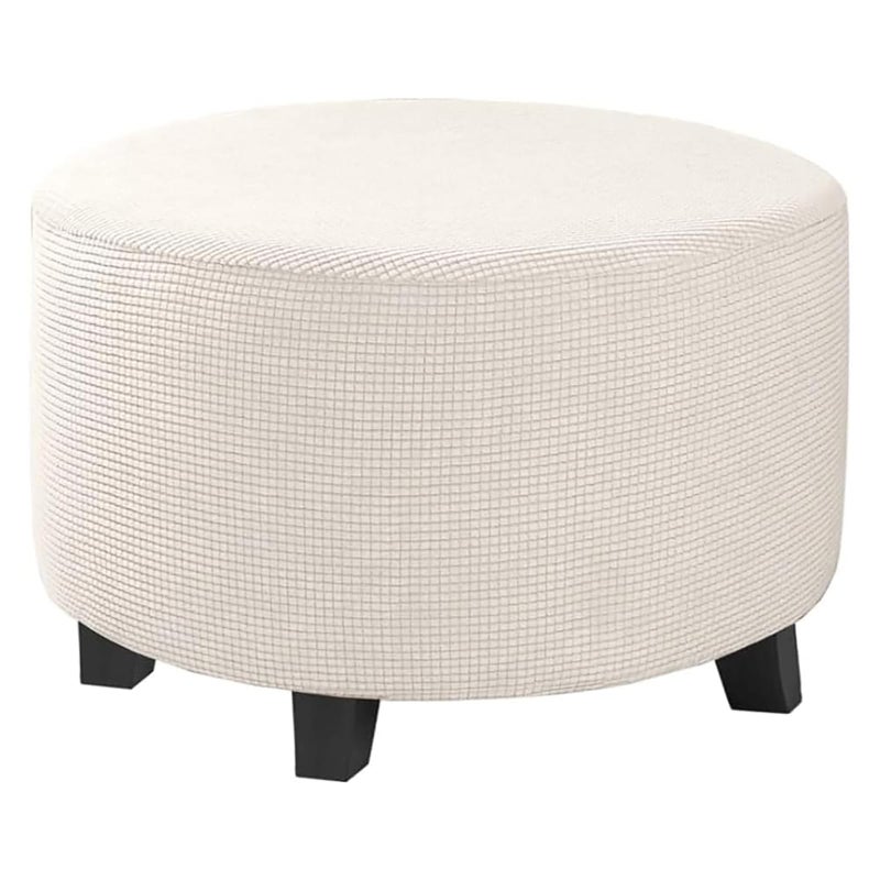 HVERSAILTEX Ottoman Cover Stretch Ottoman Slipcover Round Ottoman Storage Cover Folding Stool Covers Furniture Protector Cover for Footrest Ottoman Fit Dia 30 41 Ivory