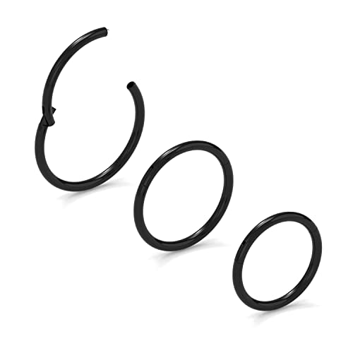 NewkeepsR 3PCS-1.0mm Black Anodised Hinged Clicker Nose Hoop Rings, 18 Gauge 316L Steel Seamless Segment Sleeper Earrings Piercing-8/9/10mm - Image 1