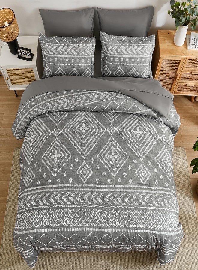 Yiran Boho Comforter Set King Size, Grey Comforter Bedding Set, 7 Piece Bed in a Bag, Soft Microfiber Bohemian Striped Complete Bedding Set with Sheets for All Season - Image 3