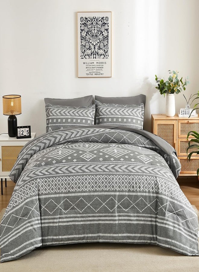 Yiran Boho Comforter Set King Size, Grey Comforter Bedding Set, 7 Piece Bed in a Bag, Soft Microfiber Bohemian Striped Complete Bedding Set with Sheets for All Season - Image 2