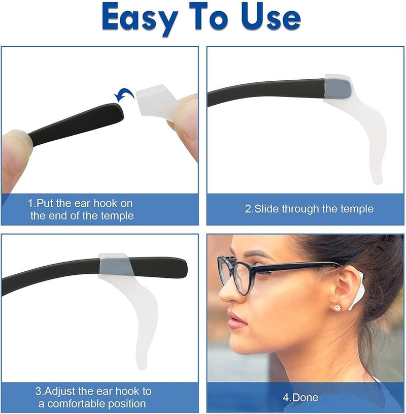 HZYH 6 Pairs Non Slip Glasses Ear Hook Handles Elastic Silicone Non Slip Hooks Easy to Wash Soft and Comfortable for Glasses and Sunglasses Transparent and Black, One Size - Image 5