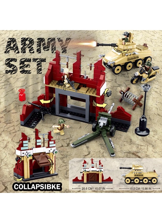 Sluban Sluban Army Base Building Set, Tank, Motorcycle with 4 Soldier Minifigures, Ideal Gift for Boys Aged 4+, Compatible with Lego - 479 Pcs  - Image 2