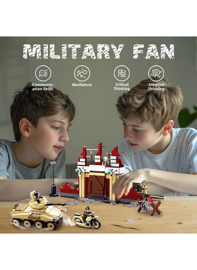Sluban Sluban Army Base Building Set, Tank, Motorcycle with 4 Soldier Minifigures, Ideal Gift for Boys Aged 4+, Compatible with Lego - 479 Pcs  - Image 4