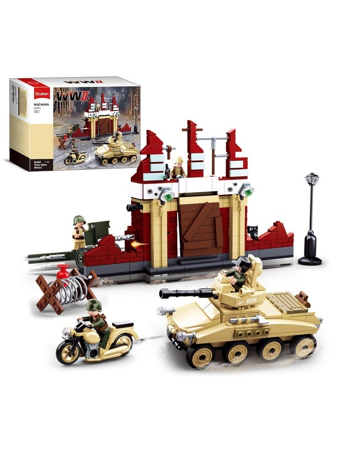 Sluban Sluban Army Base Building Set, Tank, Motorcycle with 4 Soldier Minifigures, Ideal Gift for Boys Aged 4+, Compatible with Lego - 479 Pcs  - Image 1