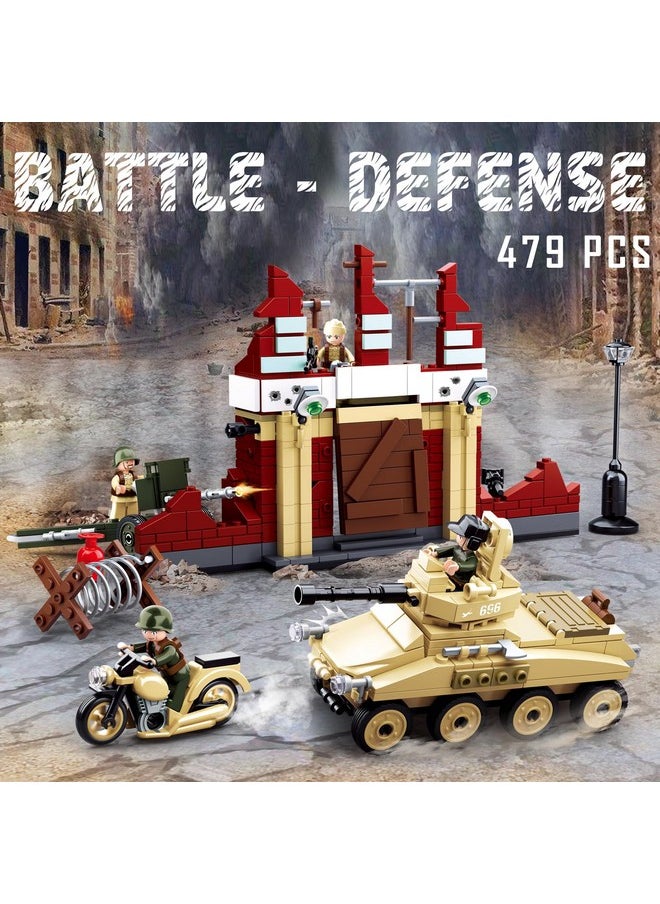 Sluban Sluban Army Base Building Set, Tank, Motorcycle with 4 Soldier Minifigures, Ideal Gift for Boys Aged 4+, Compatible with Lego - 479 Pcs  - Image 3