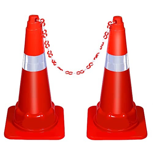 ABS INDUSTRY Safety Cones Injection Moulded 2 Cones 1.2 kg with 2 Meters S Hook Safety Chain Multipurpose PVC Plastic Traffic Safety Cone and Highly Visible Reflective Collar - Image 1