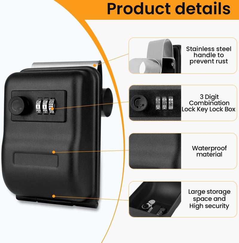 Casmer 3 Digit Combination Lock Box for Car Keys - Heavy Duty Steel, Window Mount Installation - Image 3