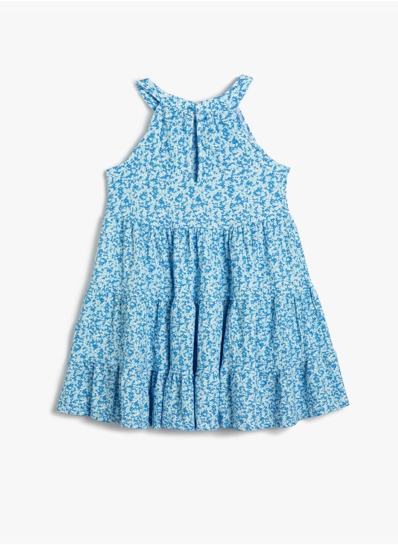 KOTON Midi Dress Flower Printed Halter Neck Sleeveless Tiered  - Image 2