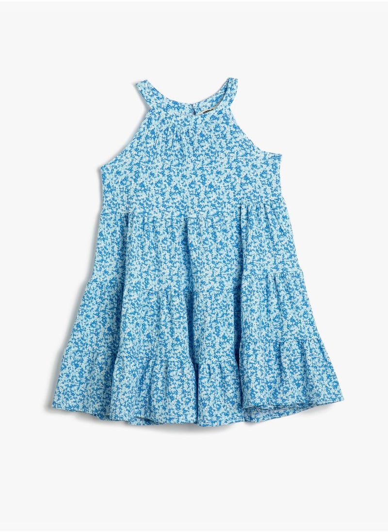 KOTON Midi Dress Flower Printed Halter Neck Sleeveless Tiered  - Image 1