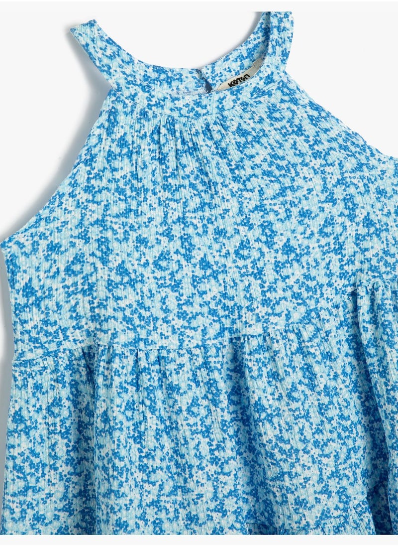 KOTON Midi Dress Flower Printed Halter Neck Sleeveless Tiered  - Image 3