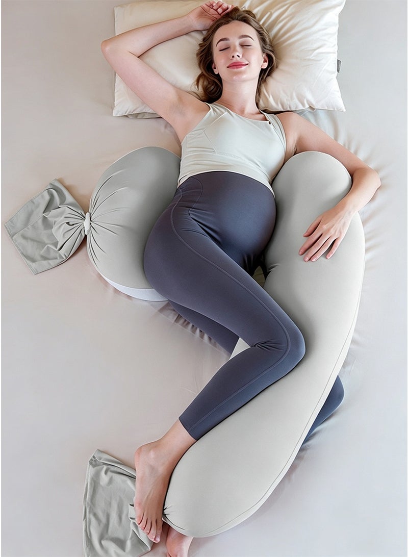 VUCATIN Adjustable Pregnancy Body Pillow with Particle Filling, Auto-Shaping Maternity Sleep Pillow for Back, Belly and Legs, Side Sleeper Support Pillow for Pregnant Women (Grey) - Image 1