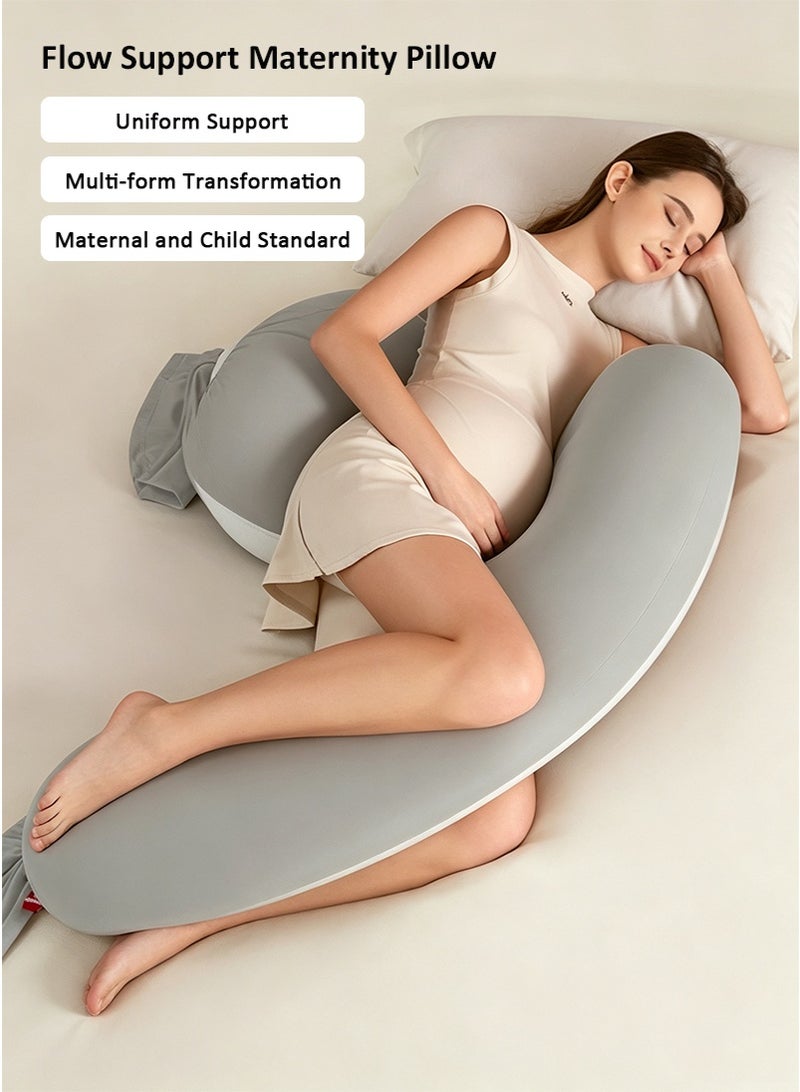 VUCATIN Adjustable Pregnancy Body Pillow with Particle Filling, Auto-Shaping Maternity Sleep Pillow for Back, Belly and Legs, Side Sleeper Support Pillow for Pregnant Women (Grey) - Image 2