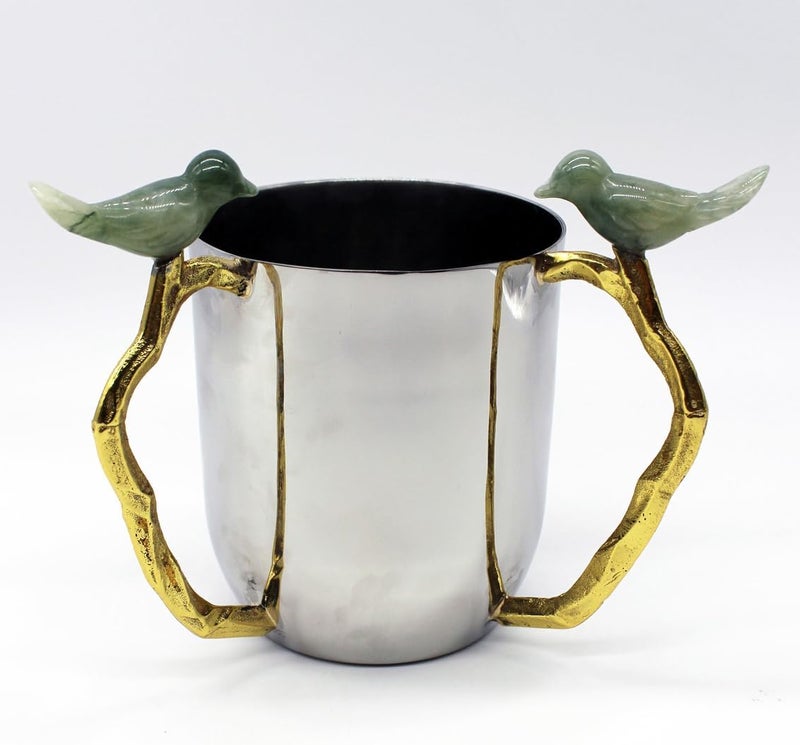 Bird Wash Cup – Stainless Steel & Brass Hand Washing Vessel with Nature-Inspired Design – Perfect for Rituals, Religious Ceremonies