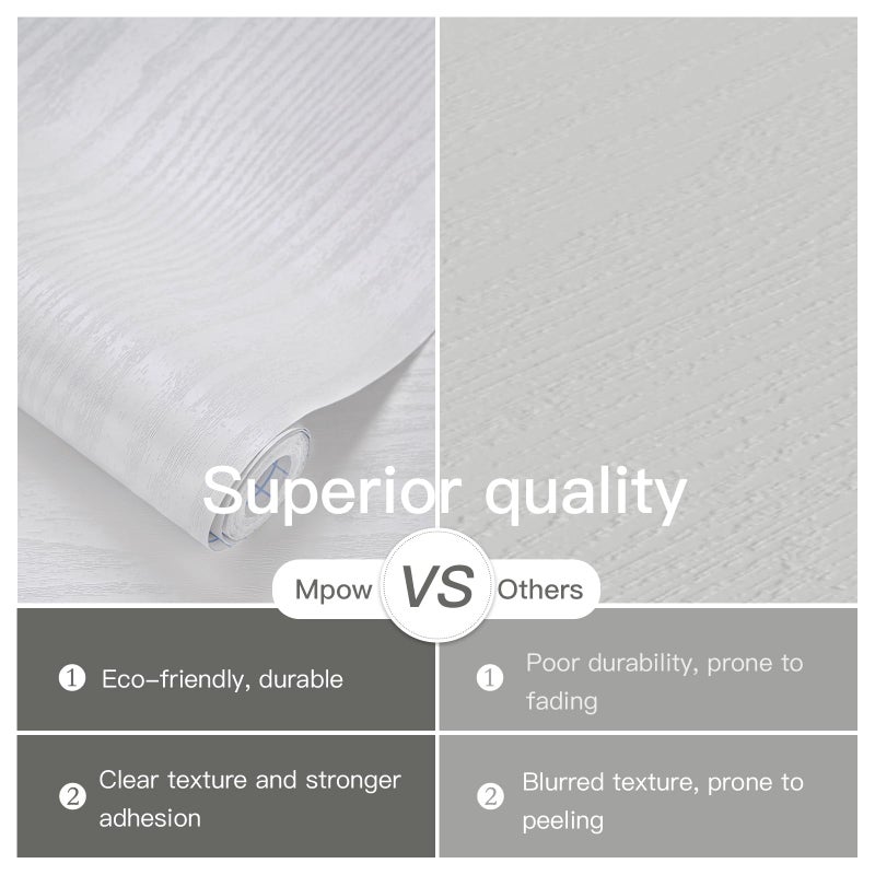 Ismoon 17.7" X236"White Wood Wallpaper Thicken Wood Contact Paper Wood White White Peel and Stick Wallpaper Wallpaper White Wood Vintage Paper Self Adhesive Wall Paper Wood Grain Contact Paper Film Roll - Image 3