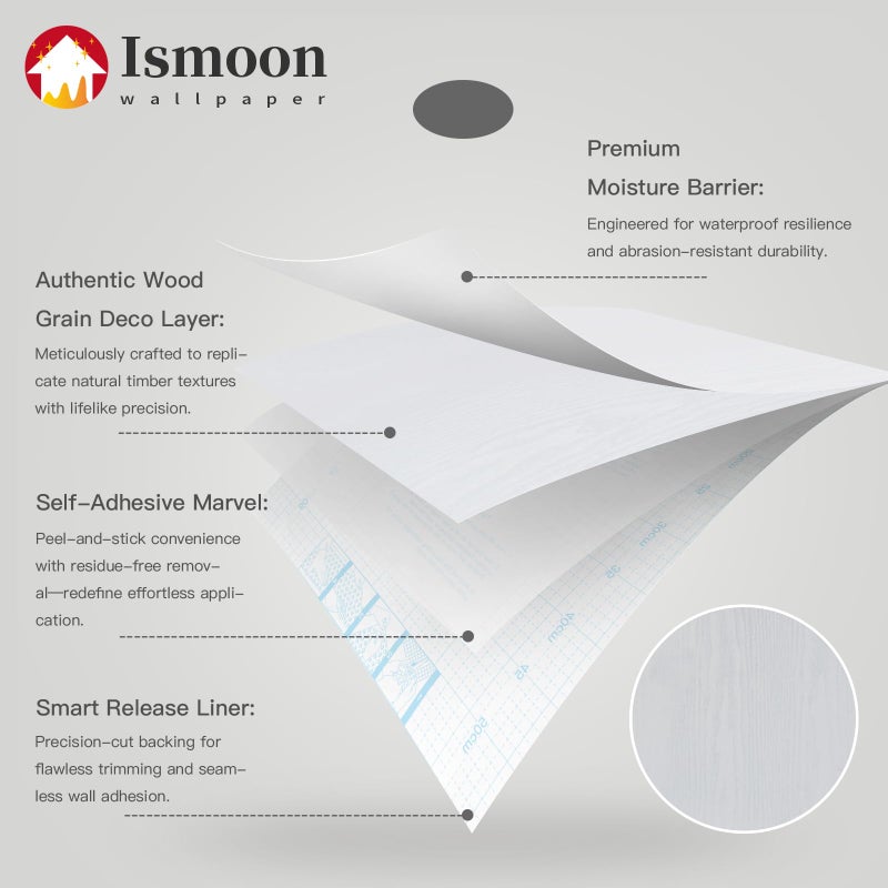 Ismoon 17.7" X236"White Wood Wallpaper Thicken Wood Contact Paper Wood White White Peel and Stick Wallpaper Wallpaper White Wood Vintage Paper Self Adhesive Wall Paper Wood Grain Contact Paper Film Roll - Image 2