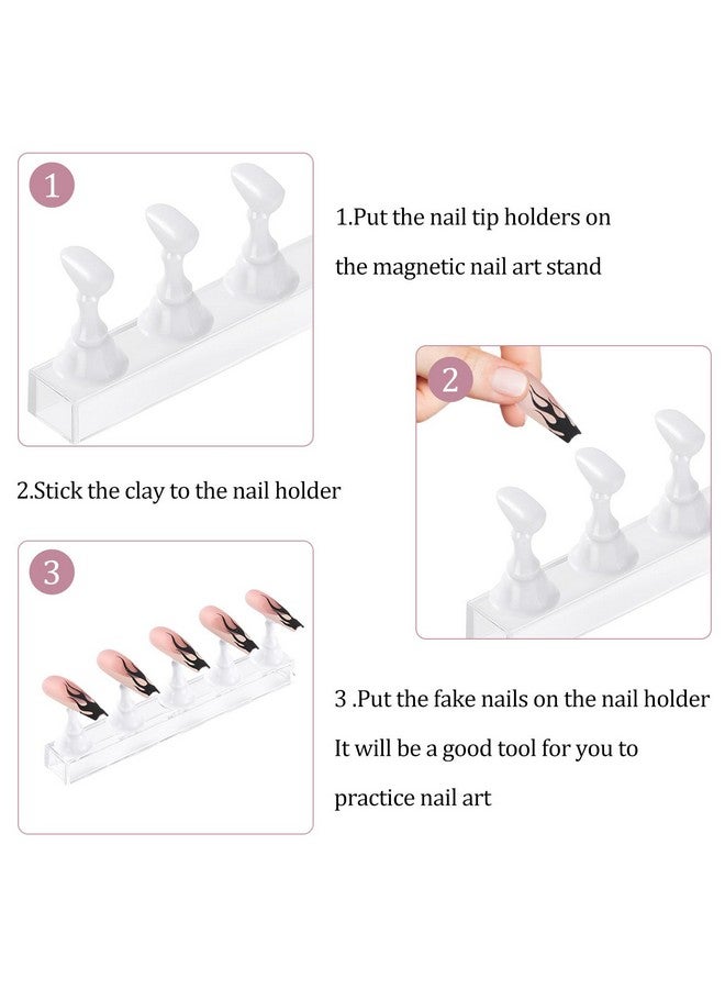 ايلير سايكل حامل عرض أظافر أكريليك، حامل كريستال أظافر DIY، حوامل تدريب مغناطيسية مع معجون طين لاصق قابل لإعادة الاستخدام لطرف الأظافر الصناعية، أداة مانيكير (2 أبيض) - Image 3