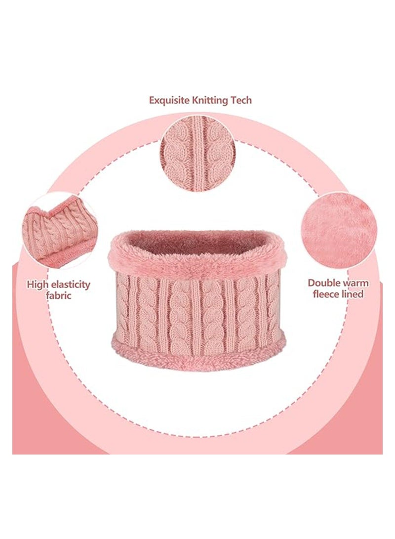 Y&D Kids Winter Beanie Hat Scarf Gloves Set for 2-6 Years Old, Toddler Knit Neck Warmer with Fleece Lined, Tender Pink - Image 4
