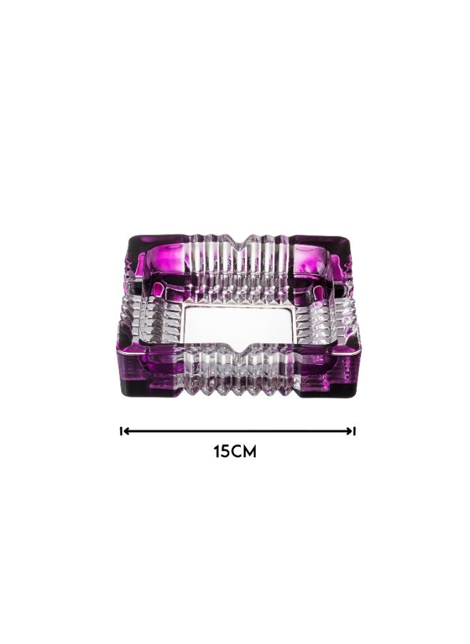 Blinkmax A square glass ashtray with purple decoration.  - Image 5