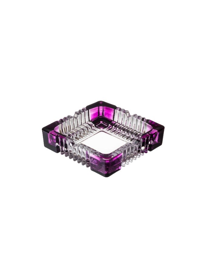 Blinkmax A square glass ashtray with purple decoration.  - Image 1