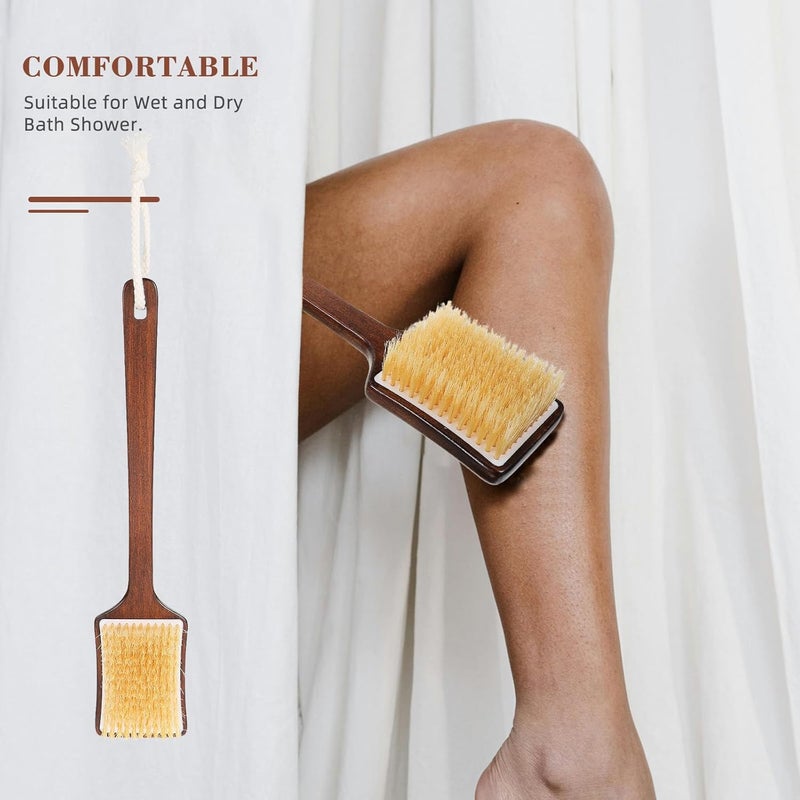 FAVOMOTO Wooden Bath Brush with Boar Bristle for Showering Back Scrubber and Body Brush for Men Dual-use Wet and Dry with Long Handle for Skin Cleaning - Image 5