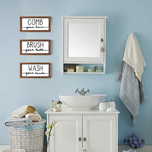 LIBWYS Bathroom Sign & Plaque (Set of 3) Wash Your Hands Brush Your Teeth Comb Your Hair Decorative Rustic Wood Farmhouse Bathroom Wall Decor (White) - Image 2