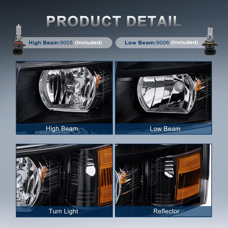 KUIPERAUTO Headlight Assembly Compatible with 2007-2013 Chevy Chevrolet Silverado 1500 2500HD 3500HD Front Lamp with Bulb Black Housing/Clear Lens/Amber Corner - Image 4