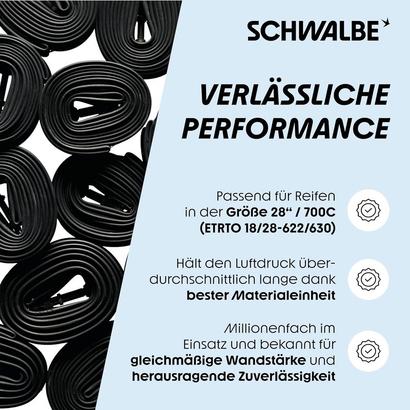SCHWALBE أنبوب دراجة شوالبي 700x18/28 SV15 خفيف الوزن مع صمام بريستا 40 مم - Image 4