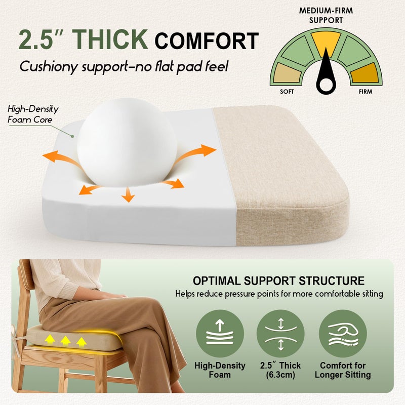 kingphenix Dining Chair Cushions Set of 4, 2.5 inch Thick Kitchen Chair Pads with Ties, Non Slip Bottom, Removable Washable Cover, 17â€ x 16â€, Beige - Image 2