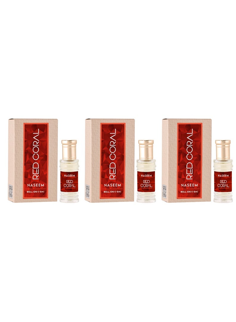 Red Coral Perfume Oil Roll-On for Women - 6ml (Pack of 3)