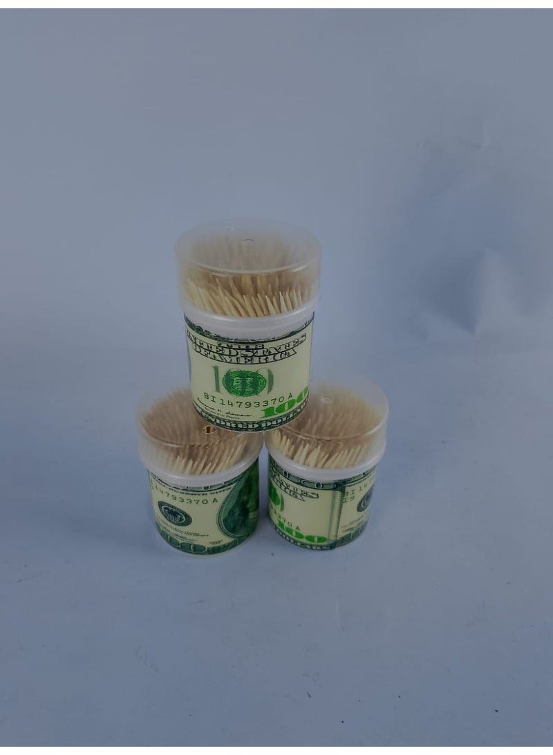 3Pcs Wooden toothpicks round toothpicks in a clear plastic storage box | Sturdy double-sided safe for parties, appetizers, olives, BBQ, fruits, toothpicks. - Image 1