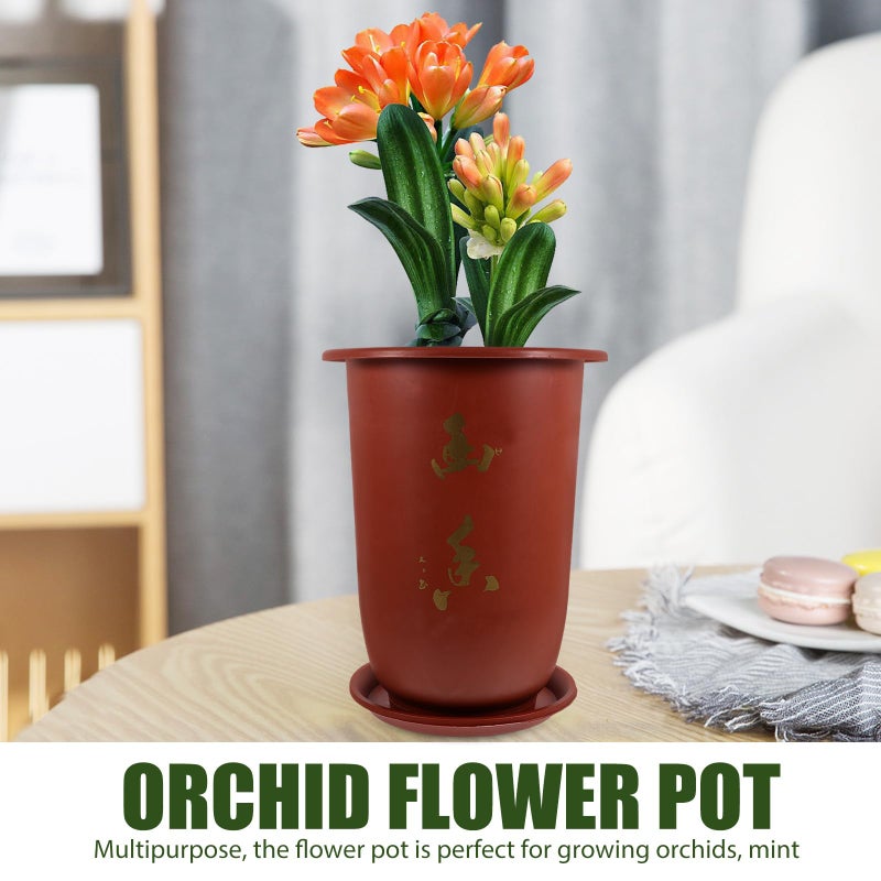 Red Resin Orchid Planter Pot With Saucer 20cm With Drainage Holes Indoor Plants - Image 4
