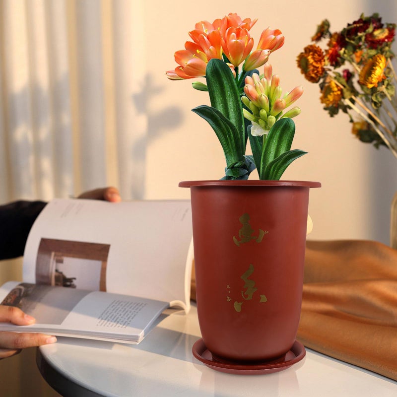 Red Resin Orchid Planter Pot With Saucer 20cm With Drainage Holes Indoor Plants - Image 5