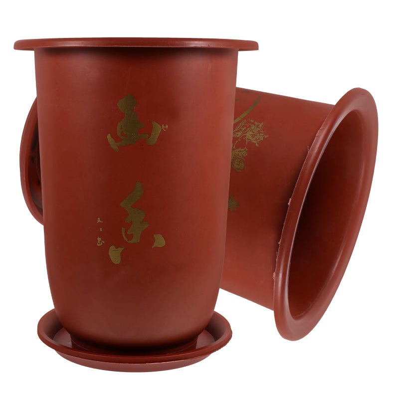 Red Resin Orchid Planter Pot With Saucer 20cm With Drainage Holes Indoor Plants - Image 2