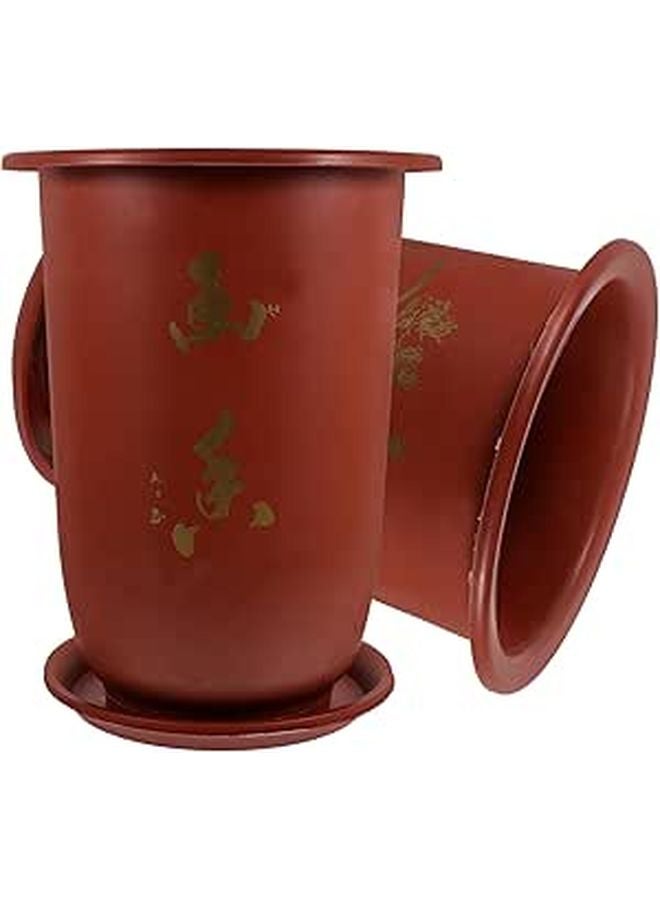 Red Resin Orchid Planter Pot With Saucer 20cm With Drainage Holes Indoor Plants - Image 1