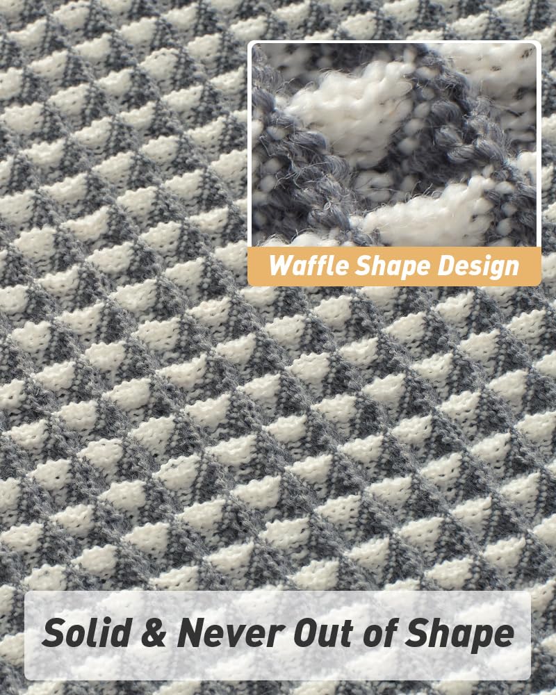 AMOAMI Upgraded Waffle Runner Rug Super Absorbent Non Slip Bath Mats for Bathroom Machine Washable Bathroom Runner Rug with Tassels, Ideal for Hallway Bedroom Laundry Room, 2' x 6', Darkgrey & Cream - Image 4