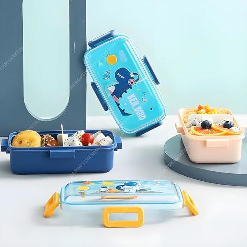 SHAKTISM Plastic Single Grid Lunch Box, Leak Proof, Microwave Safe, with Spoon and Handle, for Kids and Office - 700ml (Lunch Box_Unicorn) (Lunch Box_Dream Space), Blue - Image 5