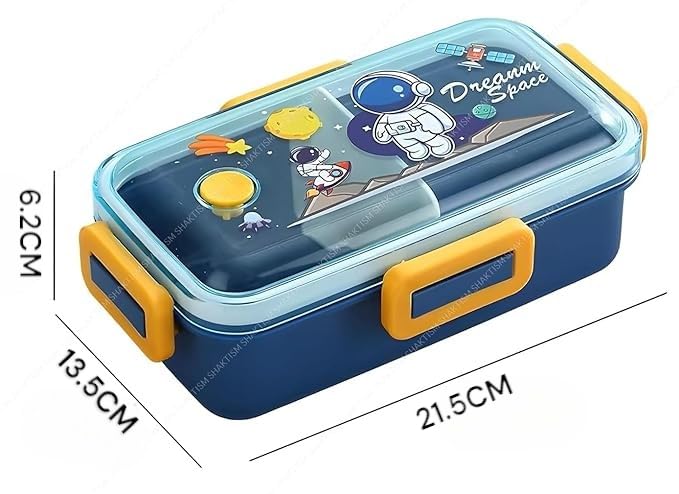 SHAKTISM Plastic Single Grid Lunch Box, Leak Proof, Microwave Safe, with Spoon and Handle, for Kids and Office - 700ml (Lunch Box_Unicorn) (Lunch Box_Dream Space), Blue - Image 2