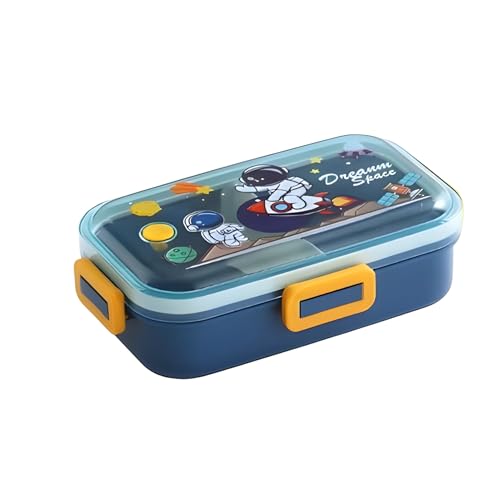 SHAKTISM Plastic Single Grid Lunch Box, Leak Proof, Microwave Safe, with Spoon and Handle, for Kids and Office - 700ml (Lunch Box_Unicorn) (Lunch Box_Dream Space), Blue - Image 1