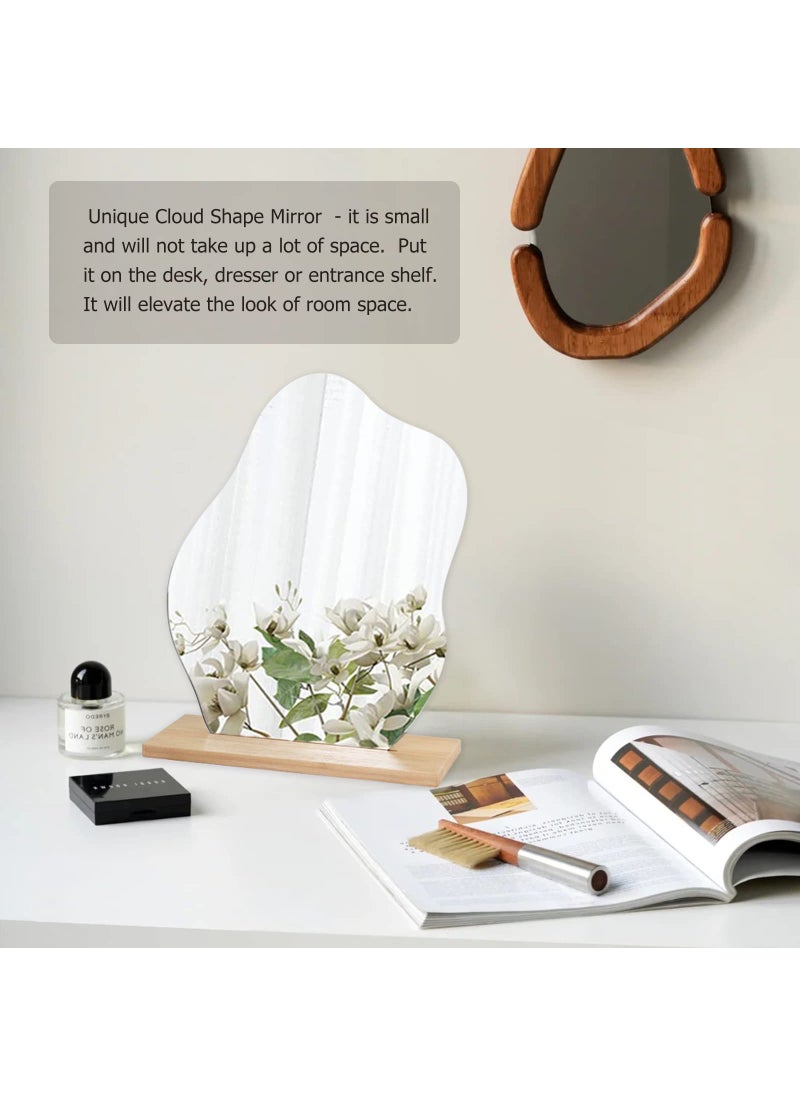DaizySight DaizySight Irregular Aesthetic Vanity Mirror Frameless  Decorative Desk Tabletop Acrylic Mirrors with Wooden Stand for Living Room  Bedroom  and Minimal Spaces Home Decor - Cloud Shape  - Image 2